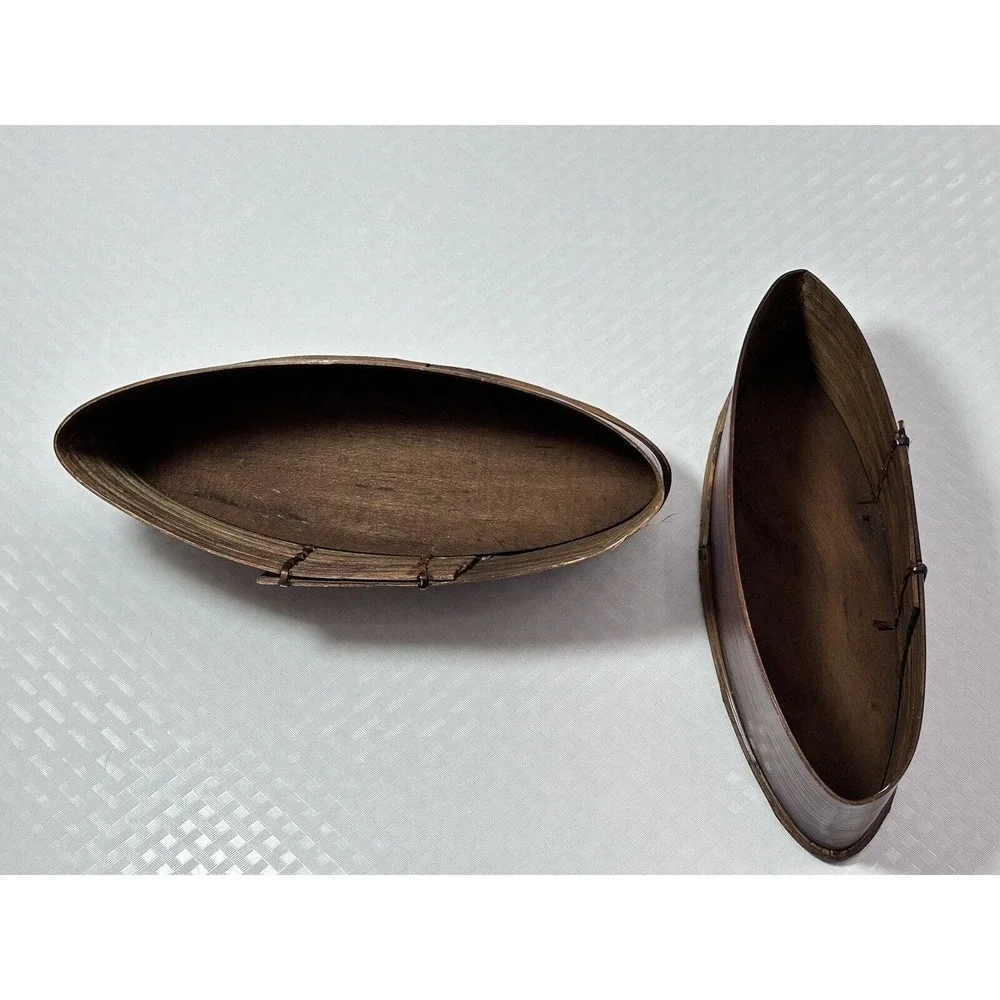 Thai‎ AKHA Hill Tribe Bamboo Mulberry Wood Oval Tobacco Box 4.5”